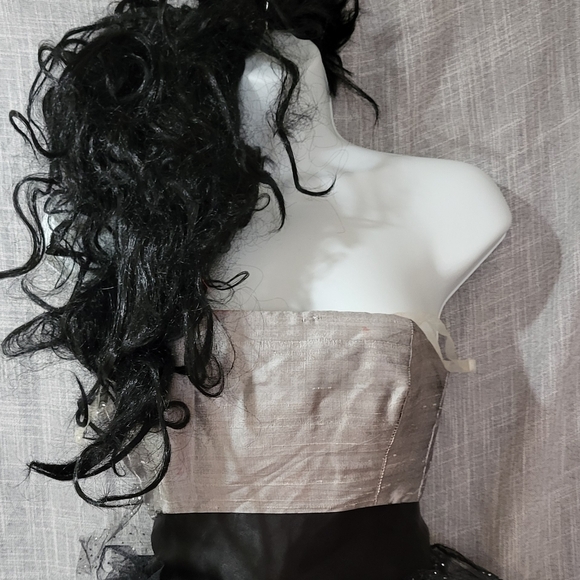 🎃GirlsZombie undead prom Black & Grey satin ragged strapless  Halloween Costume - Picture 4 of 12